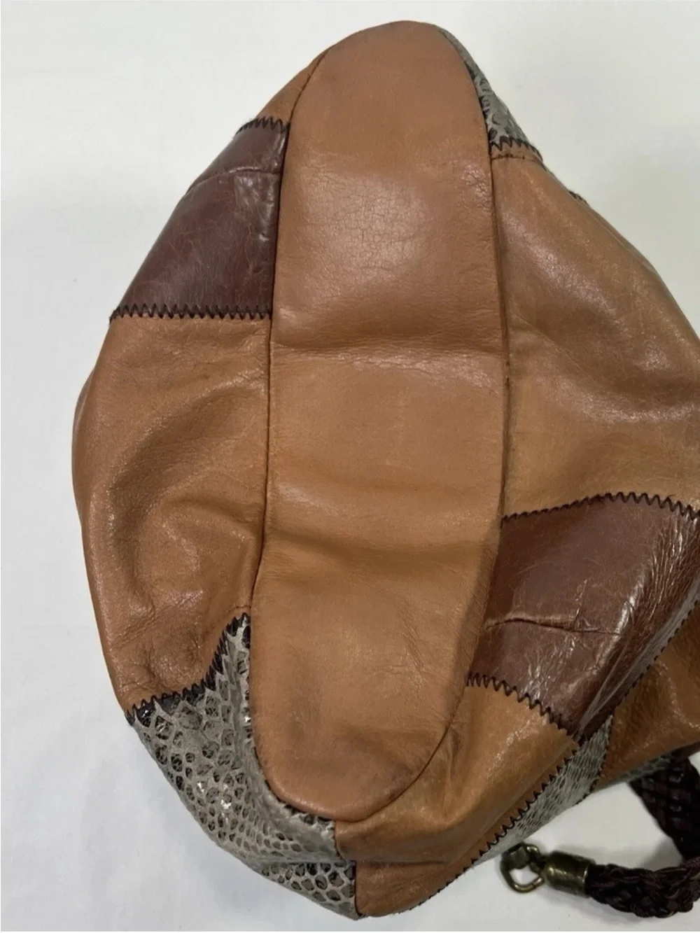 THE SAK Indio Boho Leather Patchwork Purse Hobo Shoulder Bag Braided